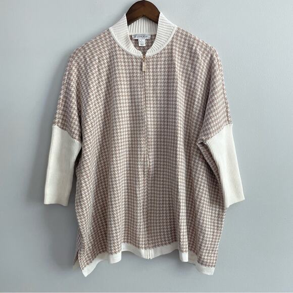 St. John Sport | Women’s Houndstooth Oversized Zip-Up Cardigan Jacket Dolman Tan - Picture 1 of 8